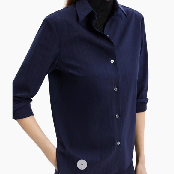 Theory Pinstripe Button-Front Shirt, Size M, Like New - Picture 9 of 9